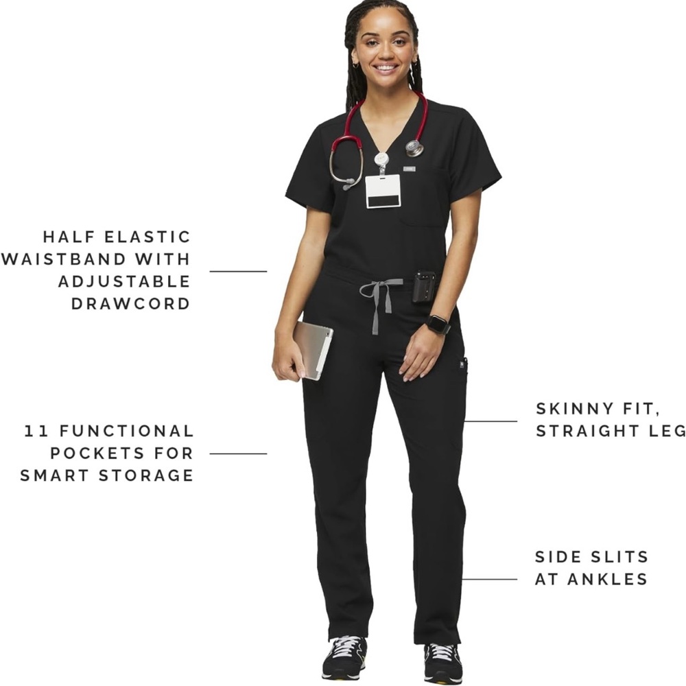 NWT FIGS Yola Skinny Scrub Pants in Black Size S Regular